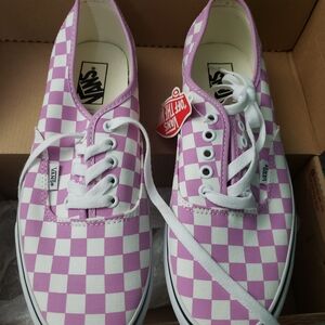Vans Checkerboard Lace-Up Sneakers - Pink & White W11 Orchid